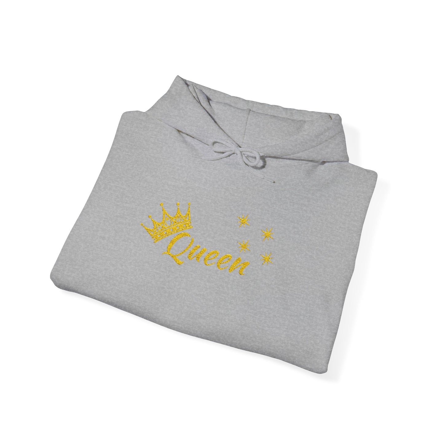 Queen Crown Hoodie — Glitter Gold "Queen" Graphic Hooded Sweatshirt