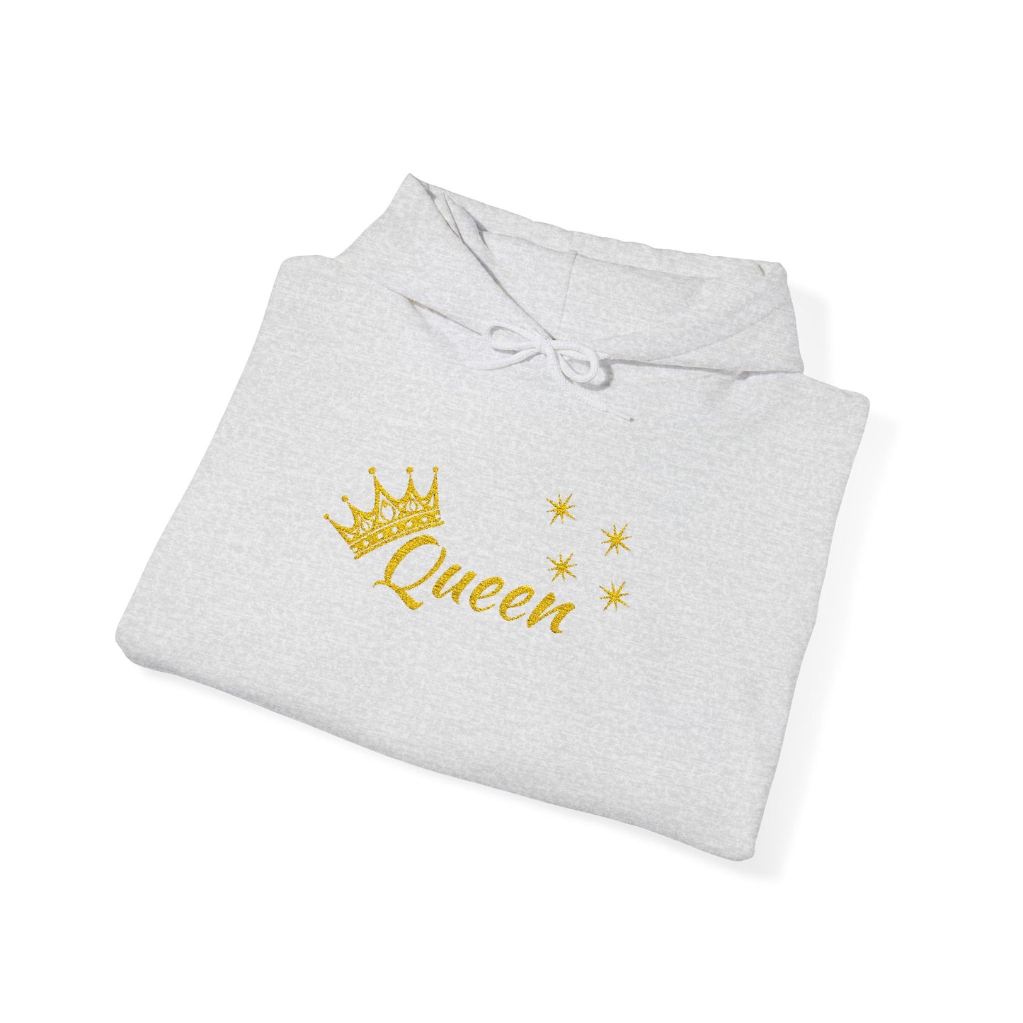 Queen Crown Hoodie — Glitter Gold "Queen" Graphic Hooded Sweatshirt