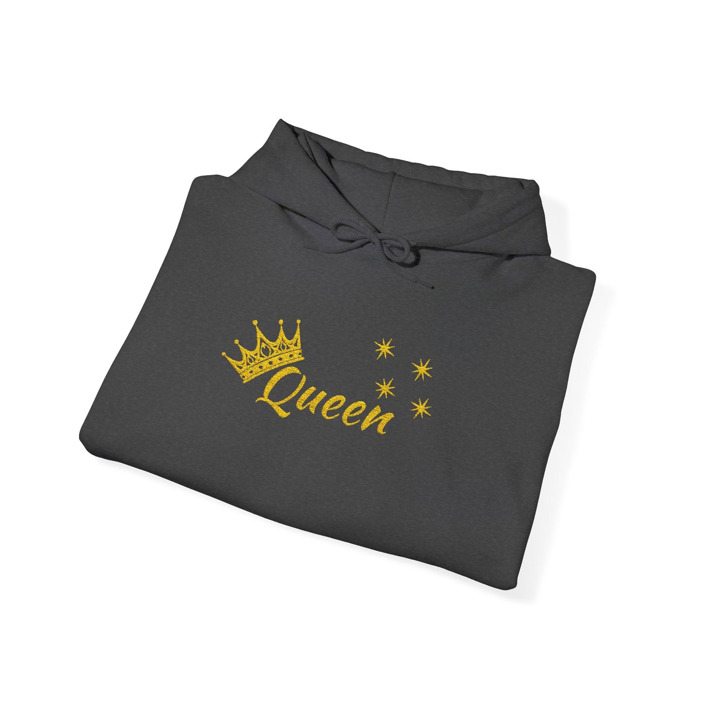 Queen Crown Hoodie — Glitter Gold "Queen" Graphic Hooded Sweatshirt