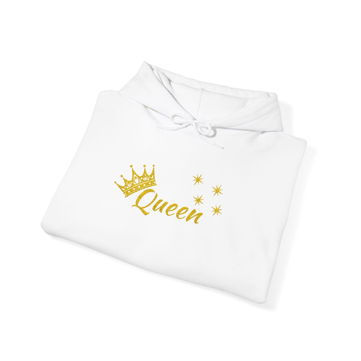 Queen Crown Hoodie — Glitter Gold "Queen" Graphic Hooded Sweatshirt